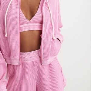 Aerie LumberJane Fleece Shirt and high waisted waffle shorts size XS